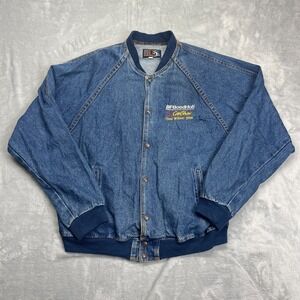Super Chevy Show Jean Jacket Mens XL Blue Denim Button Front Made in the USA